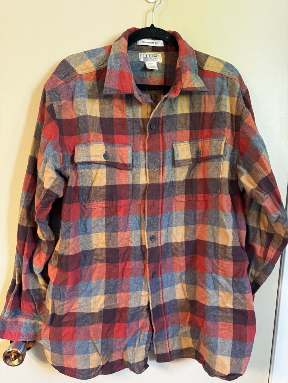 L.L. Bean Men's Red, Blue & Yellow Plaid Flannel Shirt
